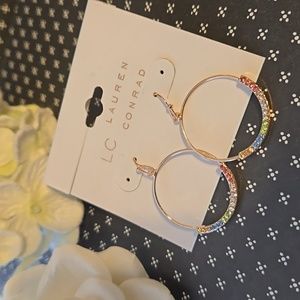LC Lauren Conrad Rose Gold Tone Circle Hoop Rainbow CZ dangle earrings nwt